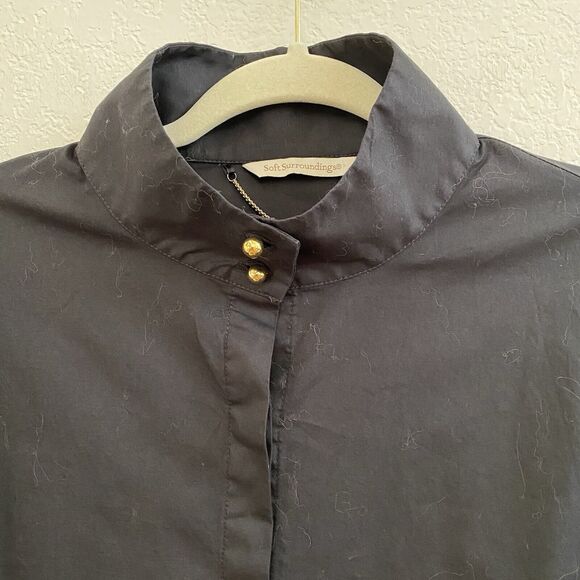 Soft‎ Surroundings Black High Collar Tunic Button Up Blouse Top M Cotton Blend - Picture 2 of 11